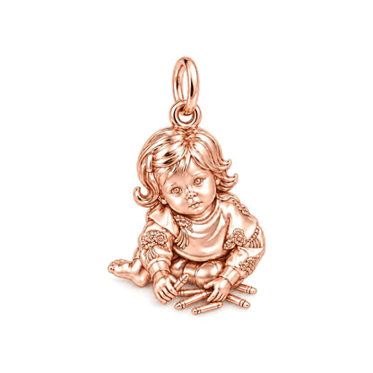 Little Artist Portrait Charm Bracelet – Personalized Mom Gift – rose gold charm, front view