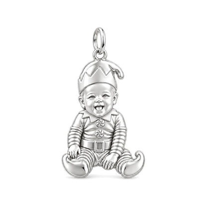 Little Christmas Elf Charm Bracelet – Personalized Mom Gift – silver charm, front view