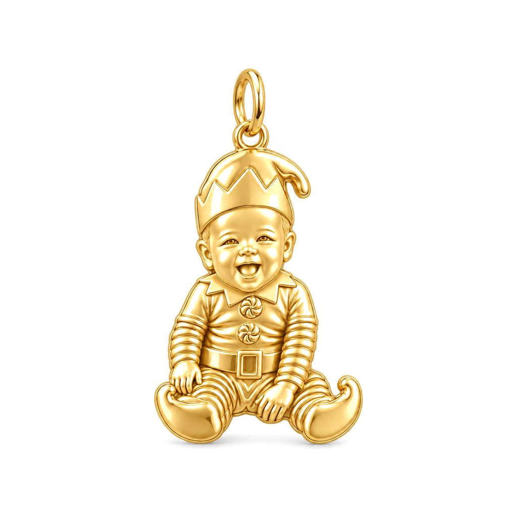 Little Christmas Elf Charm Bracelet – Personalized Mom Gift – 18K gold charm, front view