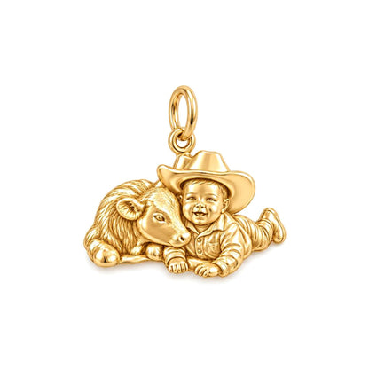 Little Cowboy and Calf Charm Bracelet – Personalized Baby Gift – 18K gold charm, front view