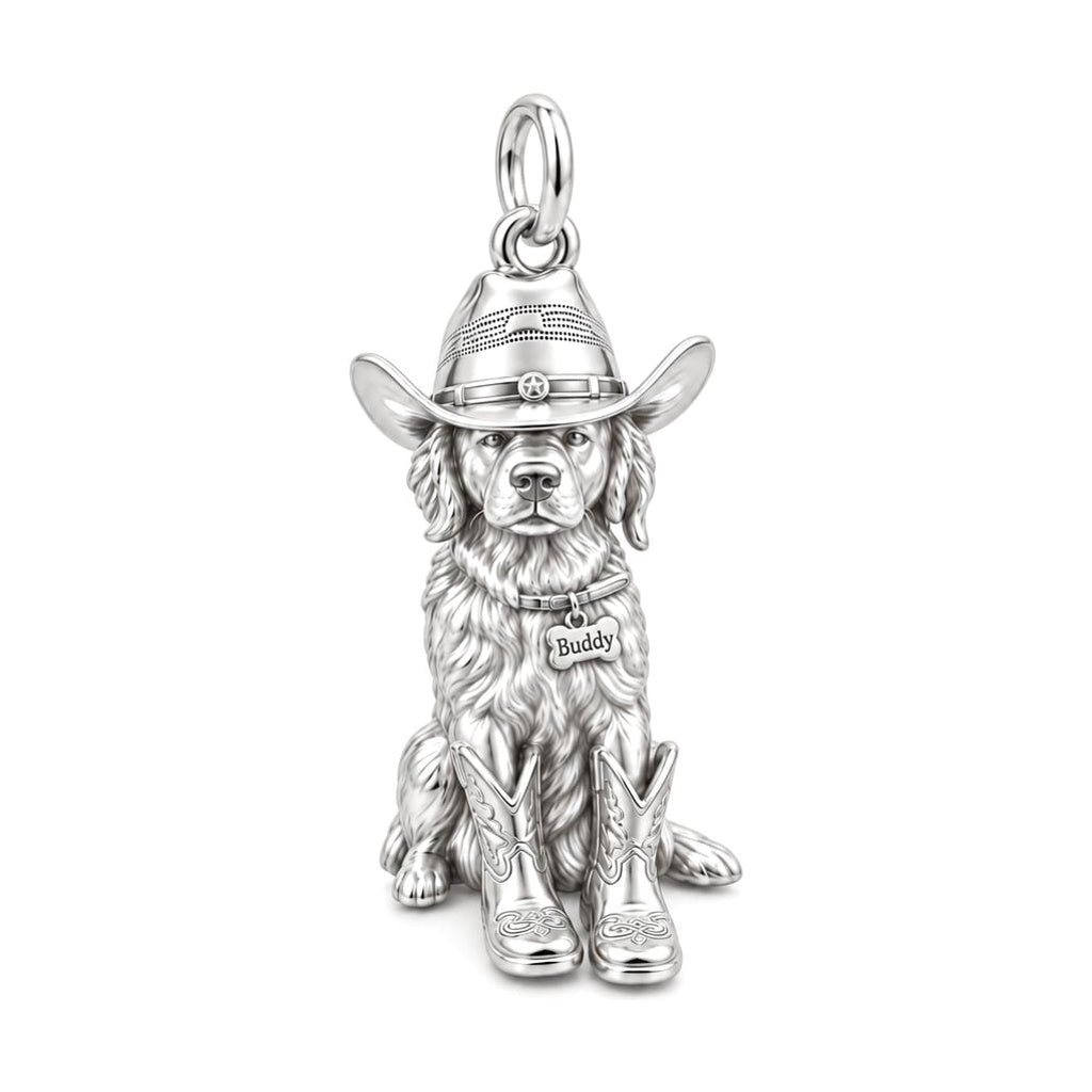 Little Cowboy Dog Charm Bracelet – Personalized Dog Mom Gift – silver charm, front view