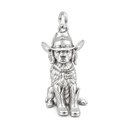 Little Cowboy Dog Charm Bracelet – Personalized Dog Mom Gift – silver charm, front view