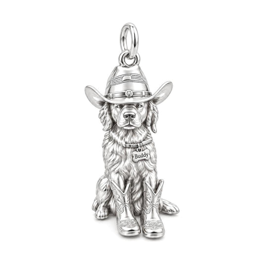 Little Cowboy Dog Charm Bracelet – Personalized Dog Mom Gift – silver charm, front view
