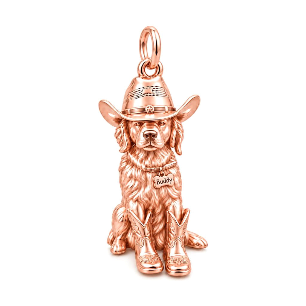 Little Cowboy Dog Charm Bracelet – Personalized Dog Mom Gift – rose gold charm, front view