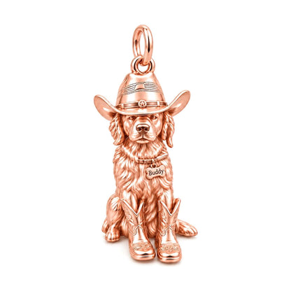 Little Cowboy Dog Charm Bracelet – Personalized Dog Mom Gift – rose gold charm, front view