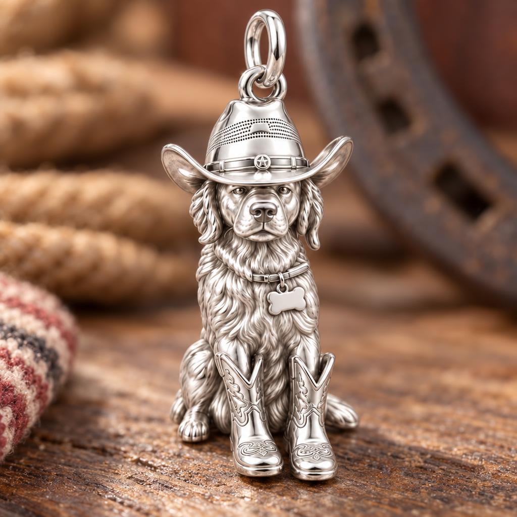 Little Cowboy Dog Charm Bracelet – Personalized Dog Mom Gift – macro detail of the charm