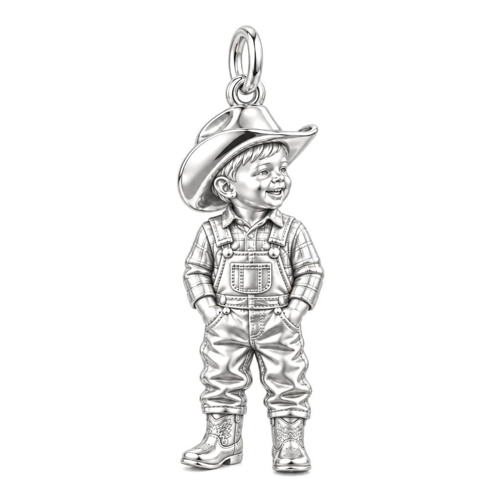 Little Cowboy Portrait Charm Bracelet – Personalized Baby Gift – silver charm, front view