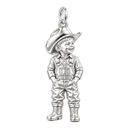 Little Cowboy Portrait Charm Bracelet – Personalized Baby Gift – silver charm, front view