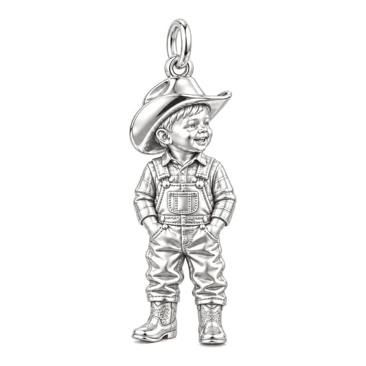 Little Cowboy Portrait Charm Bracelet – Personalized Baby Gift – silver charm, front view