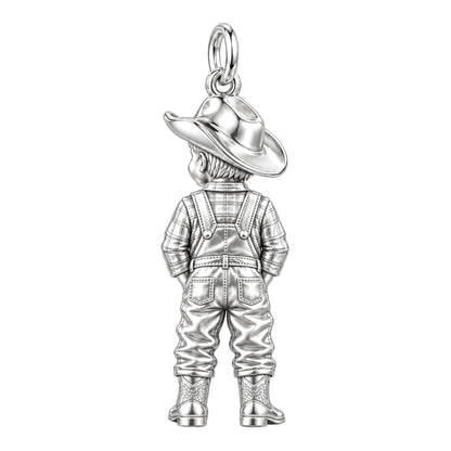 Little Cowboy Portrait Charm Bracelet – Personalized Baby Gift – back of the charm, engraving area
