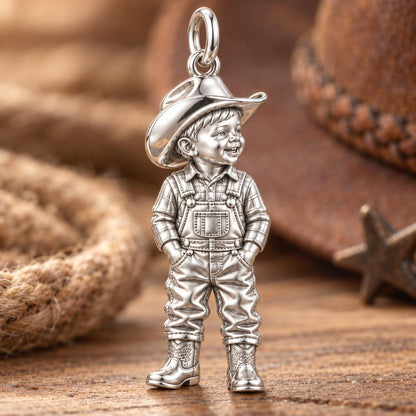 Little Cowboy Portrait Charm Bracelet – Personalized Baby Gift – macro detail of the charm