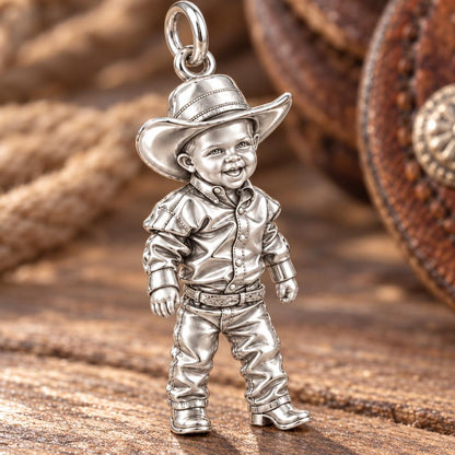 Little Cowboy Portrait Charm Bracelet – Personalized Baby Gift – macro detail of the charm
