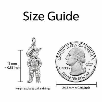 Little Cowboy Portrait Charm Bracelet – Personalized Baby Gift – size guide, 13 mm charm next to a quarter