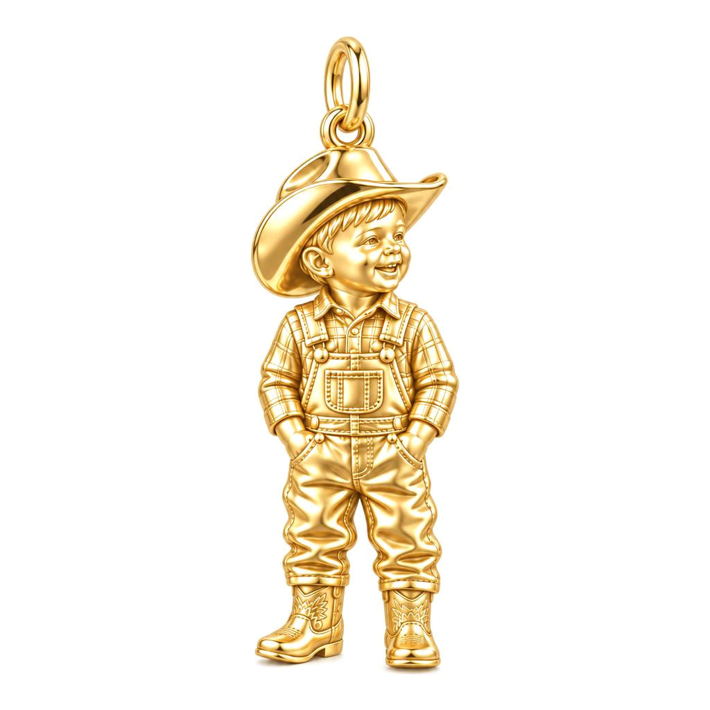 Little Cowboy Portrait Charm Bracelet – Personalized Baby Gift – 18K gold charm, front view