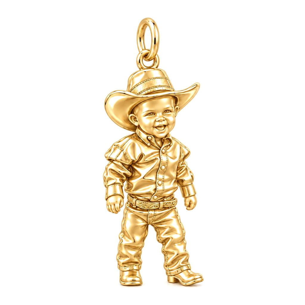 Little Cowboy Portrait Charm Bracelet – Personalized Baby Gift – 18K gold charm, front view