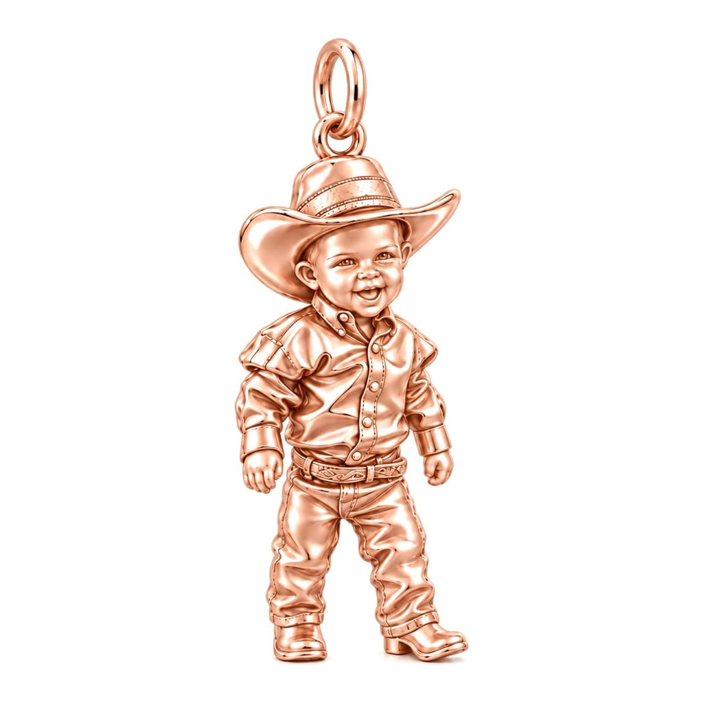 Little Cowboy Portrait Charm Bracelet – Personalized Baby Gift – rose gold charm, front view