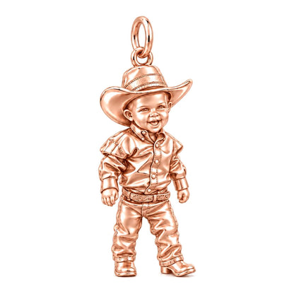 Little Cowboy Portrait Charm Bracelet – Personalized Baby Gift – rose gold charm, front view