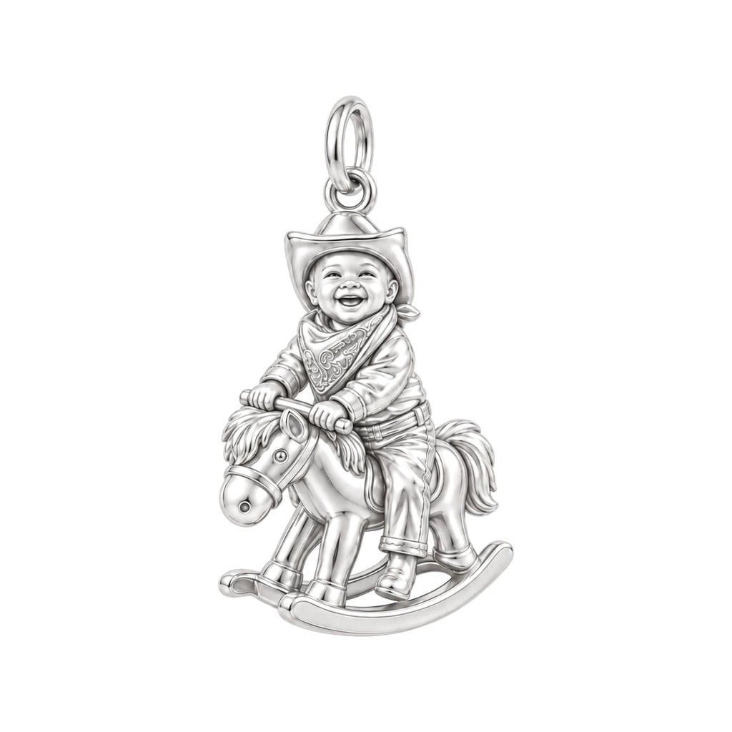 Little Cowboy Rocking Horse Charm Bracelet – Personalized Mom Gift – silver charm, front view