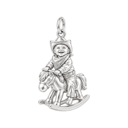 Little Cowboy Rocking Horse Charm Bracelet – Personalized Mom Gift – silver charm, front view