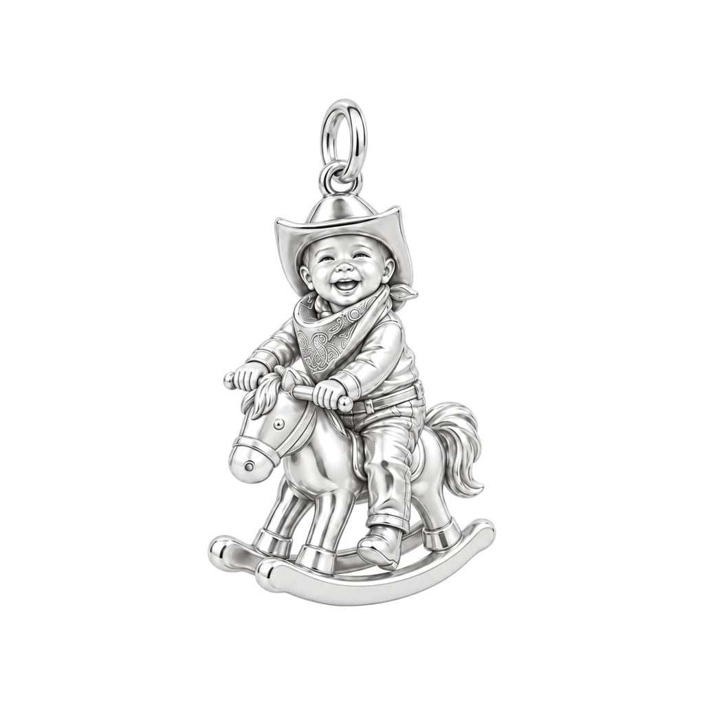 Little Cowboy Rocking Horse Charm Bracelet – Personalized Mom Gift – silver charm, front view