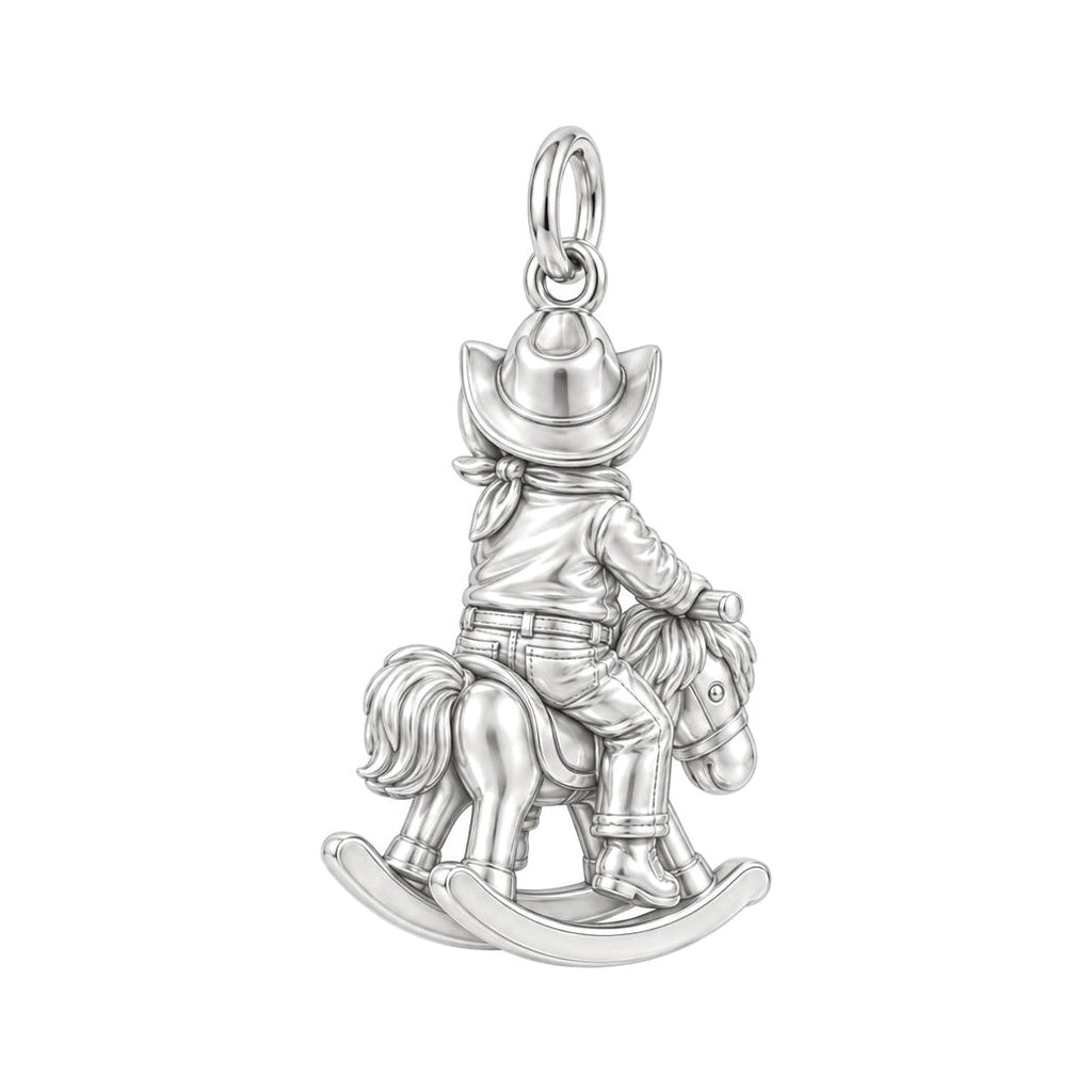 Little Cowboy Rocking Horse Charm Bracelet – Personalized Mom Gift – back of the charm, engraving area