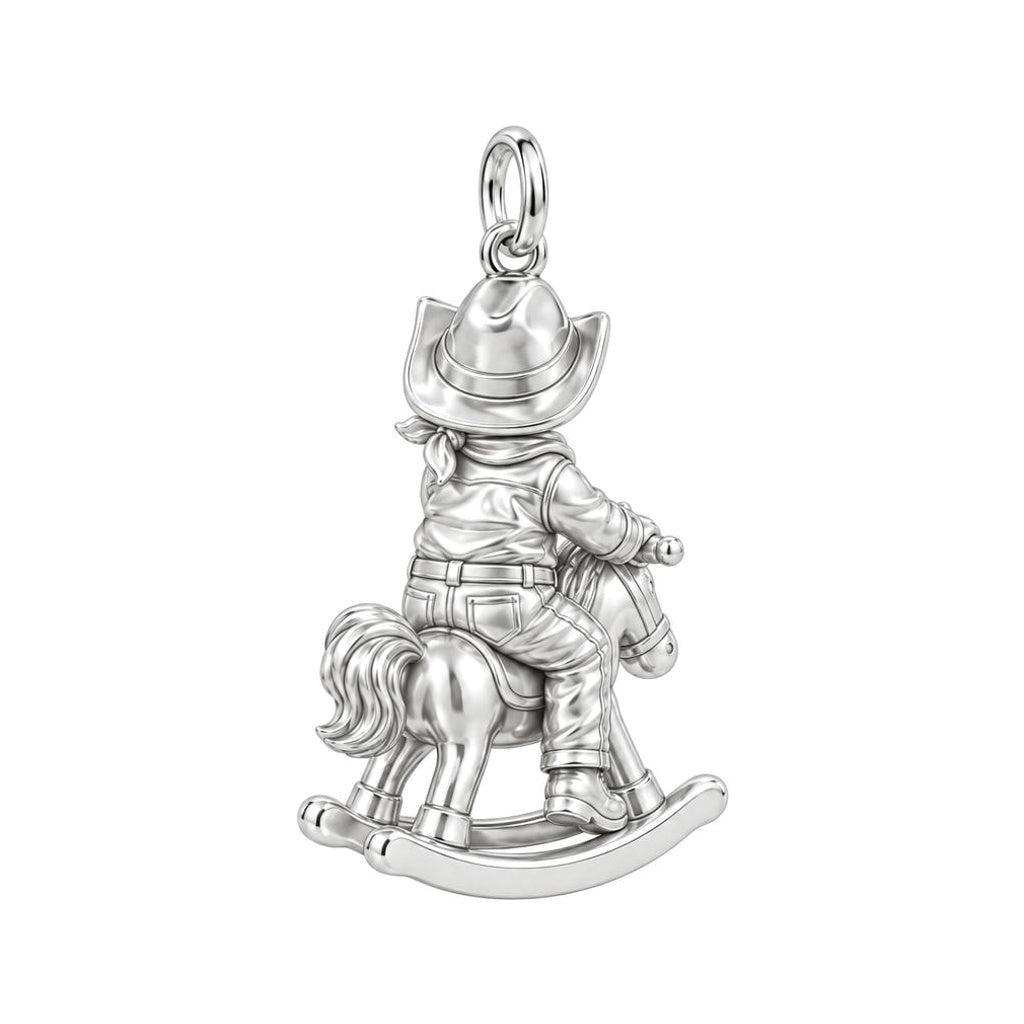 Little Cowboy Rocking Horse Charm Bracelet – Personalized Mom Gift – back of the charm, engraving area