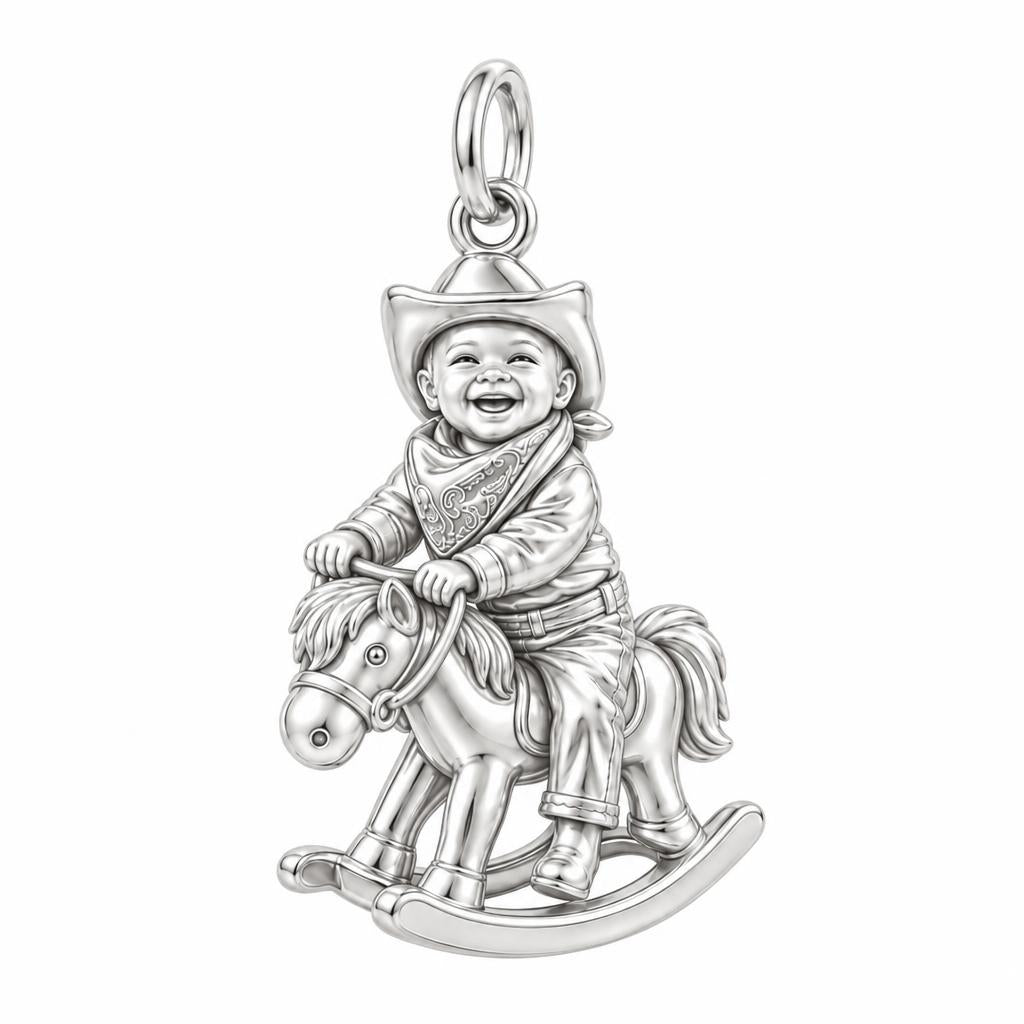 Little Cowboy Rocking Horse Charm Bracelet – Personalized Mom Gift – macro detail of the charm