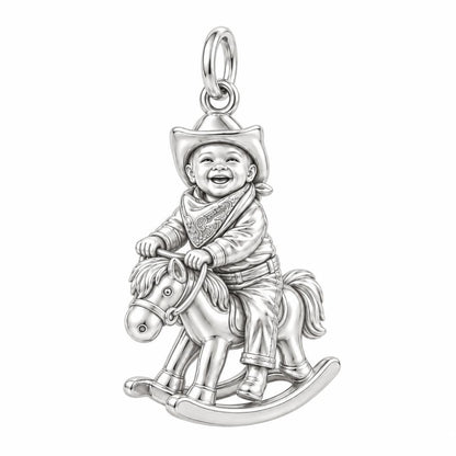 Little Cowboy Rocking Horse Charm Bracelet – Personalized Mom Gift – macro detail of the charm