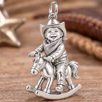 Little Cowboy Rocking Horse Charm Bracelet – Personalized Mom Gift – macro detail of the charm