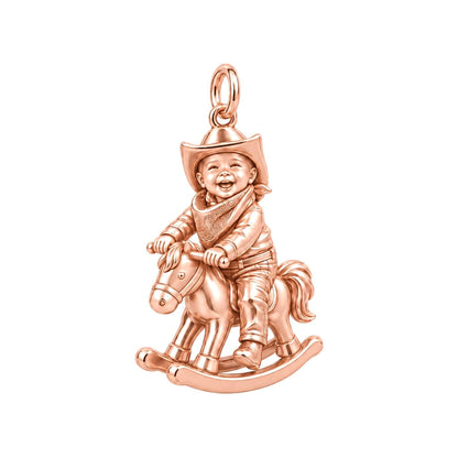 Little Cowboy Rocking Horse Charm Bracelet – Personalized Mom Gift – rose gold charm, front view