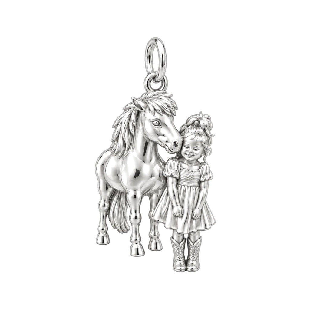 Little Cowgirl and Pony Charm Bracelet – Personalized Mom Gift – silver charm, front view
