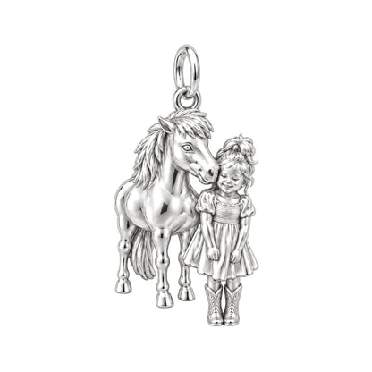 Little Cowgirl and Pony Charm Bracelet – Personalized Mom Gift – silver charm, front view