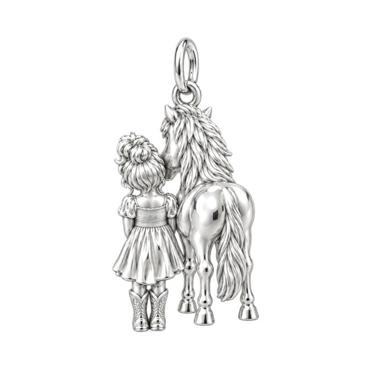 Little Cowgirl and Pony Charm Bracelet – Personalized Mom Gift – back of the charm, engraving area
