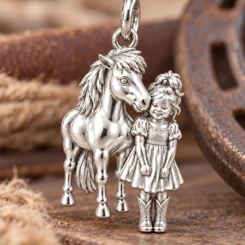 Little Cowgirl and Pony Charm Bracelet – Personalized Mom Gift – macro detail of the charm