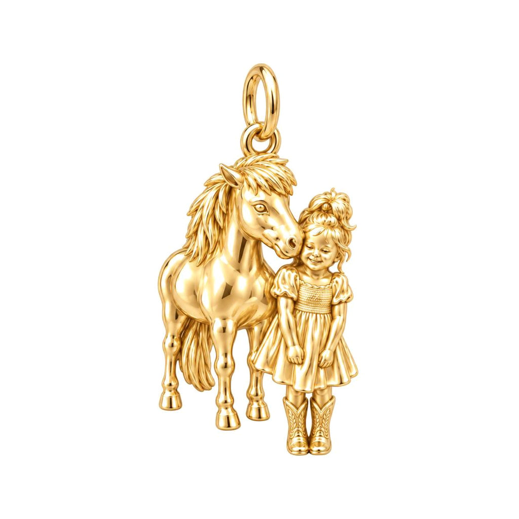 Little Cowgirl and Pony Charm Bracelet – Personalized Mom Gift – 18K gold charm, front view