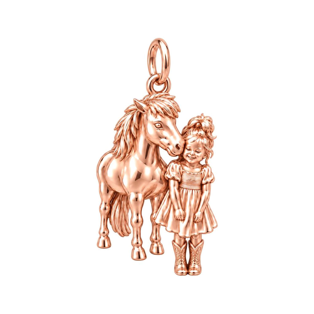 Little Cowgirl and Pony Charm Bracelet – Personalized Mom Gift – rose gold charm, front view