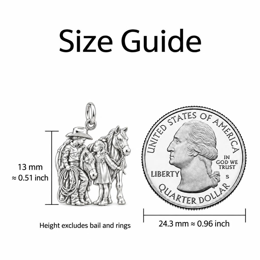 Little Cowpokes and Pony Charm Bracelet – My Horse, My Heart – size guide, 13 mm charm next to a quarter