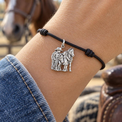 Little Cowpokes and Pony Charm Bracelet – My Horse, My Heart – worn on the wrist on a black cord bracelet