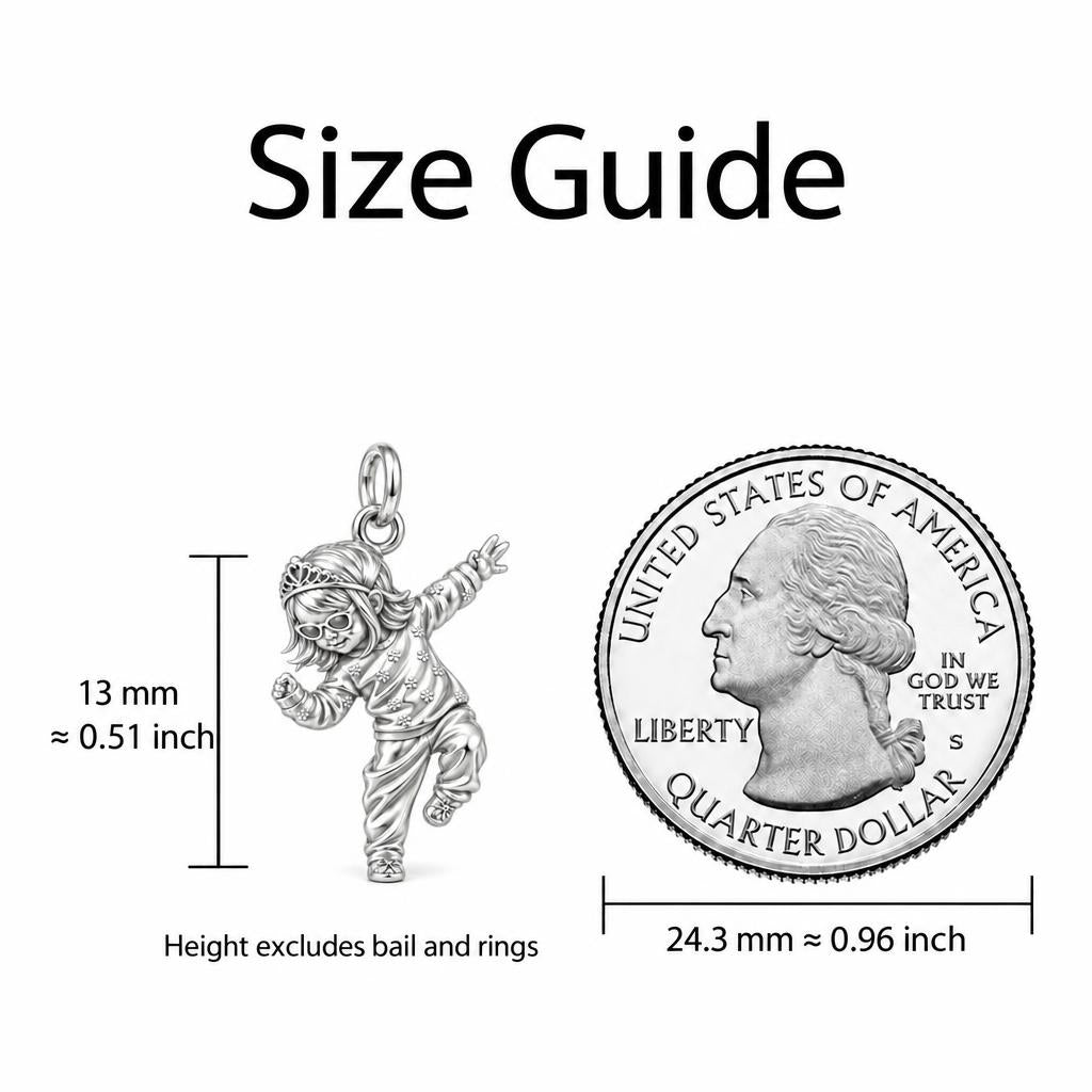 Little Dancing Queen Charm Bracelet – Personalized Mom Gift – size guide, 13 mm charm next to a quarter
