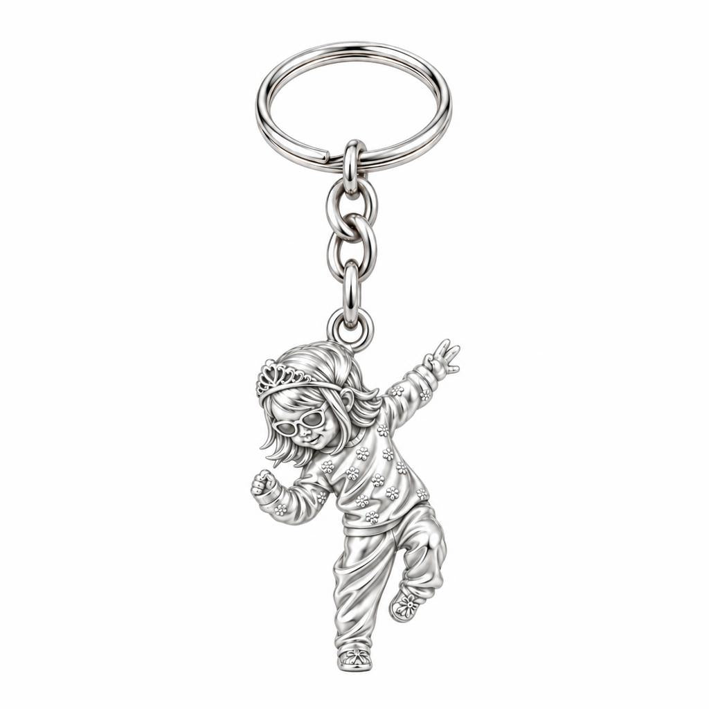 Little Dancing Queen Charm Keychain – silver, front view