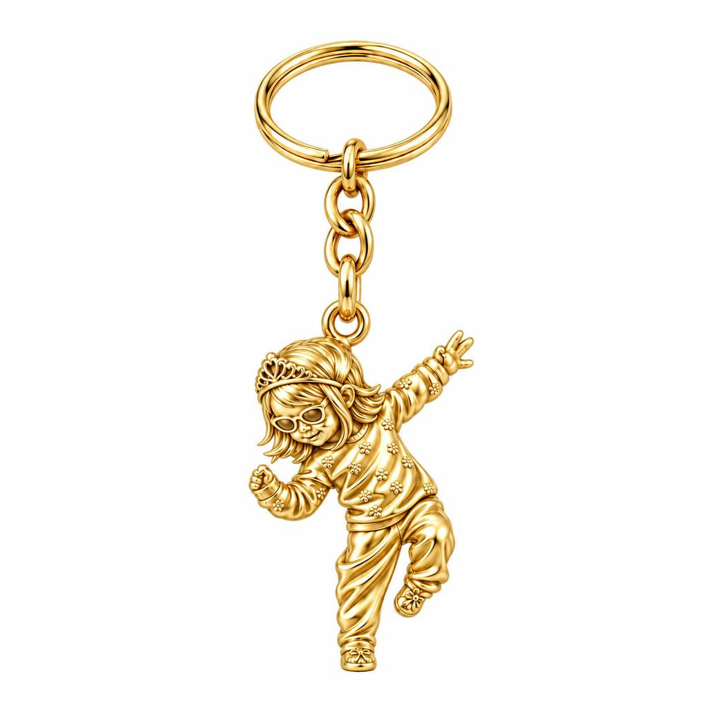 Little Dancing Queen Charm Keychain – 18K gold, front view