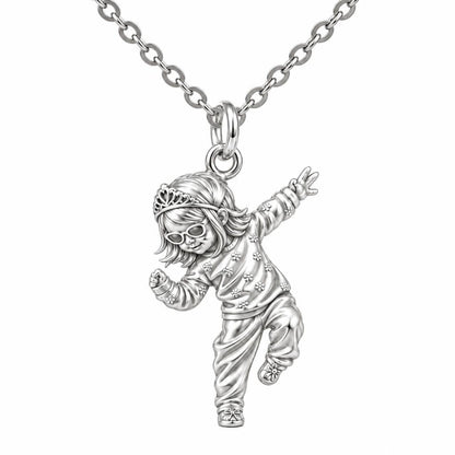 Little Dancing Queen Charm Necklace Set – silver, front view