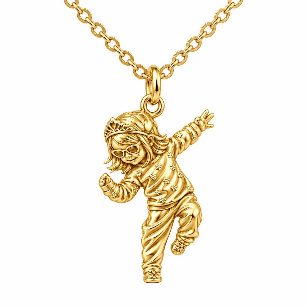 Little Dancing Queen Charm Necklace Set – 18K gold, front view