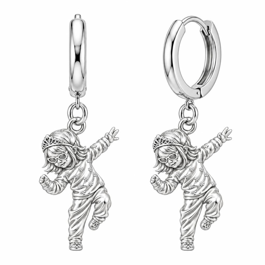 Little Dancing Queen Huggie Charm Earrings – silver, front view
