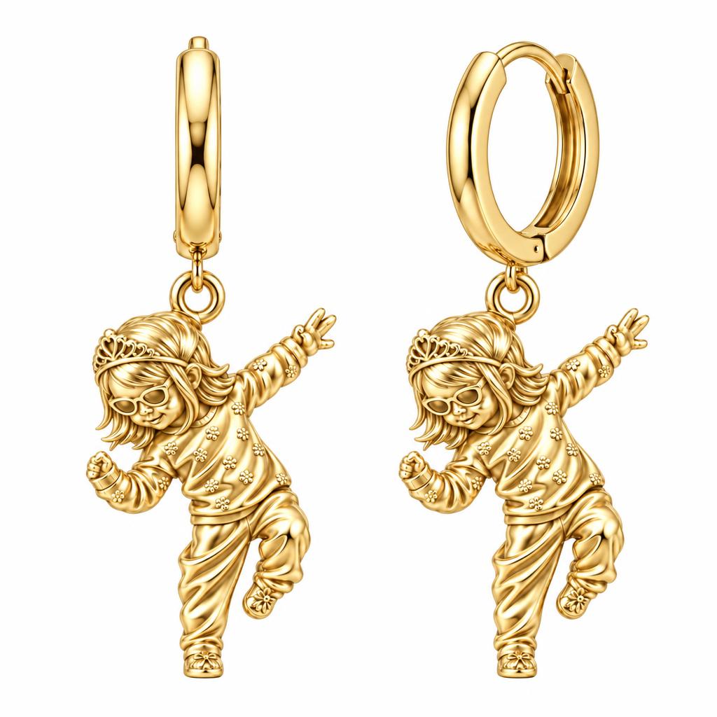 Little Dancing Queen Huggie Charm Earrings – 18K gold, front view