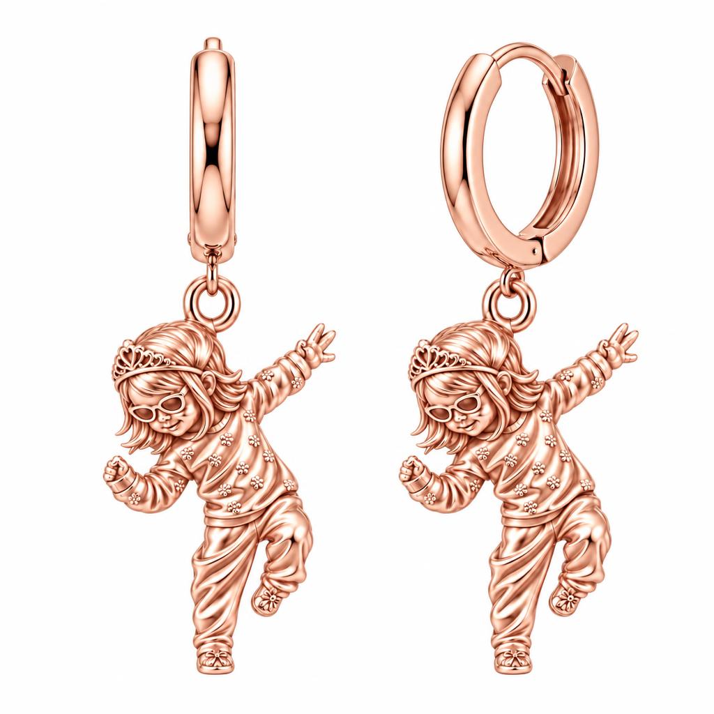Little Dancing Queen Huggie Charm Earrings – rose gold, front view