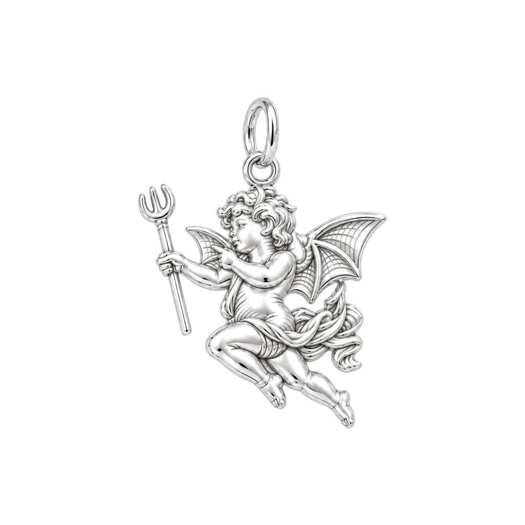 Little Devil Cherub Charm Bracelet – Personalized Couple Gift – silver charm, front view