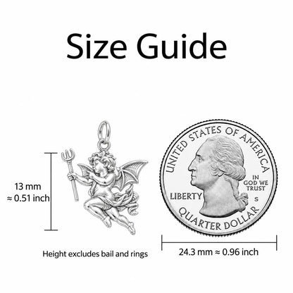 Little Devil Cherub Charm Bracelet – Personalized Couple Gift – size guide, 13 mm charm next to a quarter