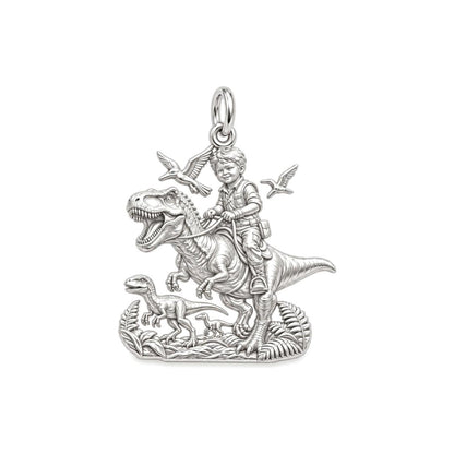 Little Dino Adventurer Charm Bracelet – Personalized Mom Gift – silver charm, front view