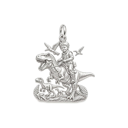 Little Dino Adventurer Charm Bracelet – Personalized Mom Gift – silver charm, front view